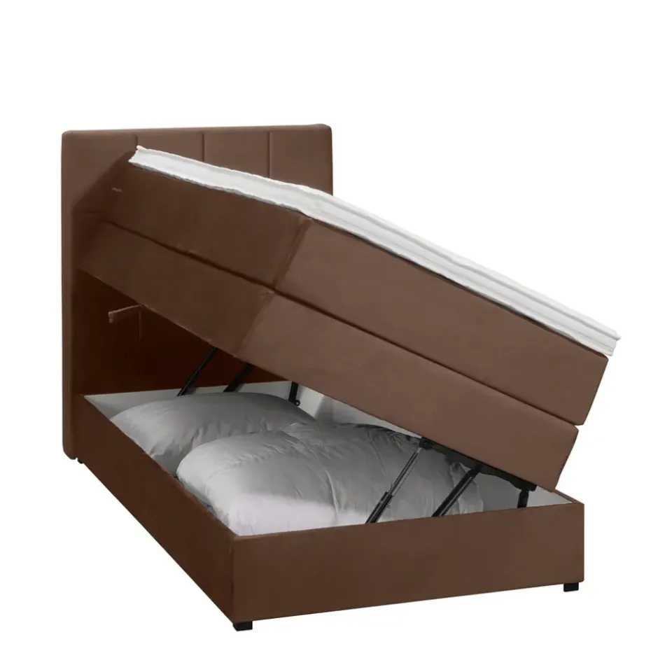Boxspring met opbergruimte Liv geblokt - bruin - 90x200 cm