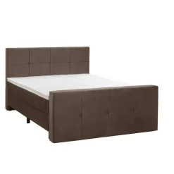 Boxspring met voetbord Liv geblokt - bruin - 160x200 cm - ronde poot