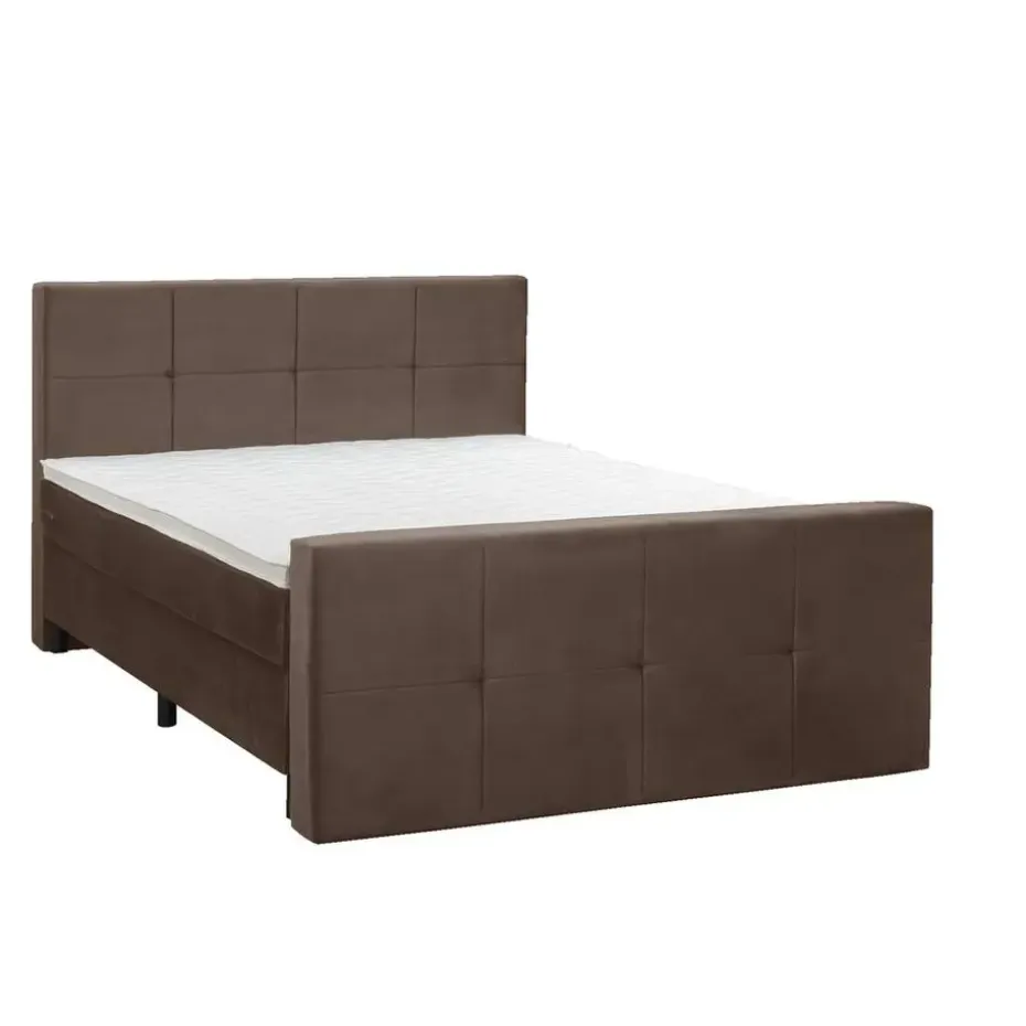 Boxspring met voetbord Liv geblokt - bruin - 160x200 cm - ronde poot