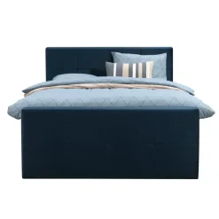 Boxspring met voetbord Liv geblokt - blauw - 140x200 cm - ronde poot
