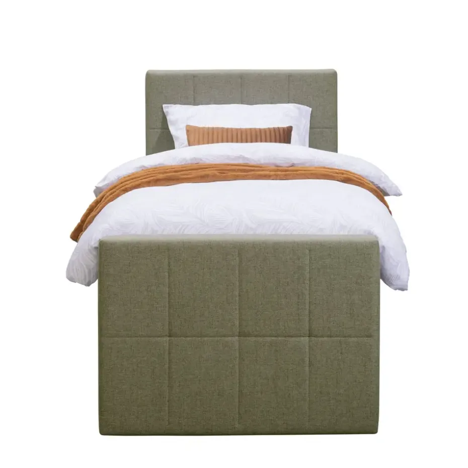 Boxspring met voetbord Liv geblokt - groen - 90x200 cm - ronde poot
