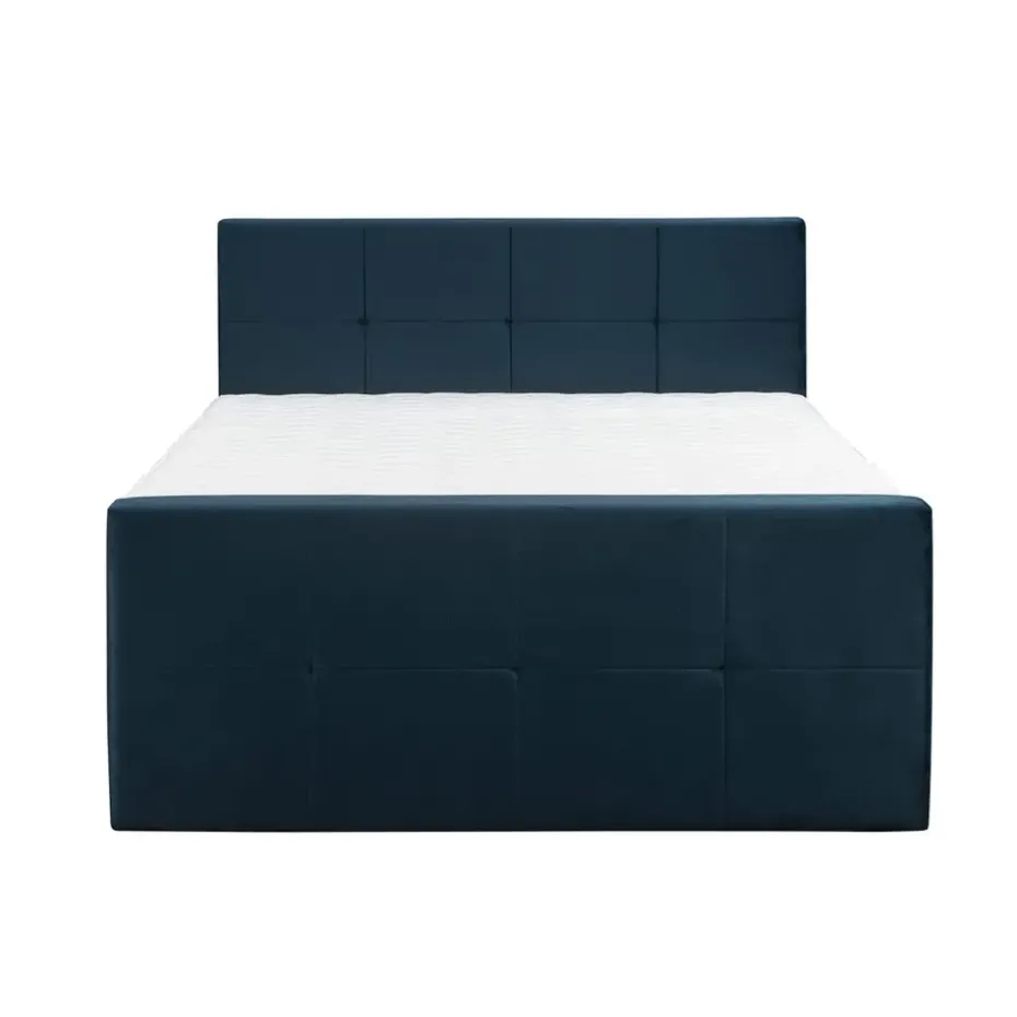 Boxspring met voetbord Liv geblokt - blauw - 180x200 cm - ronde poot