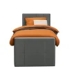 Boxspring met voetbord Liv geblokt - grijs - 90x200 cm - ronde poot