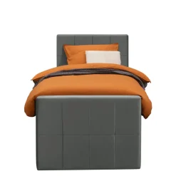 Boxspring met voetbord Liv geblokt - grijs - 90x200 cm - ronde poot