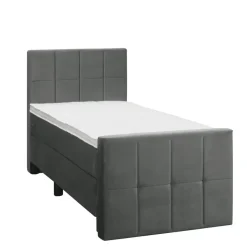 Boxspring met voetbord Liv geblokt - grijs - 90x200 cm - ronde poot