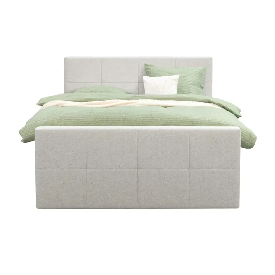 Boxspring met voetbord Liv geblokt - ecru - 140x200 cm - vierkante poot