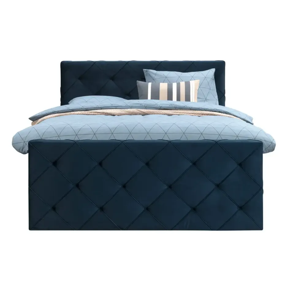 Boxspring met voetbord Liv geruit - blauw - 180x200 cm - vierkante poot