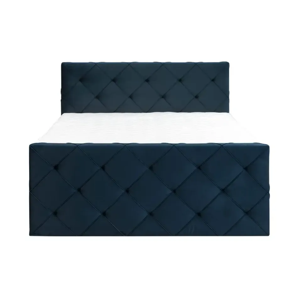 Boxspring met voetbord Liv geruit - blauw - 180x200 cm - vierkante poot