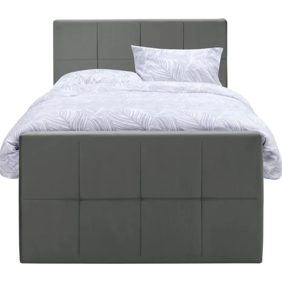 Boxspring met voetbord Liv geblokt - grijs - 120x200 cm - slanke poot