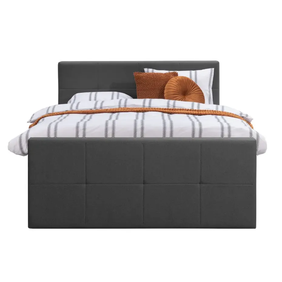 Boxspring met voetbord Liv geblokt - antraciet - 160x200 cm - slanke poot