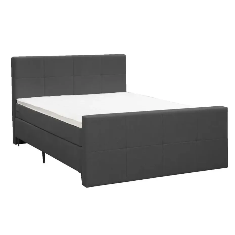Boxspring met voetbord Liv geblokt - antraciet - 160x200 cm - slanke poot