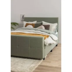 Boxspring met voetbord Liv geblokt - groen - 120x200 cm - ronde poot