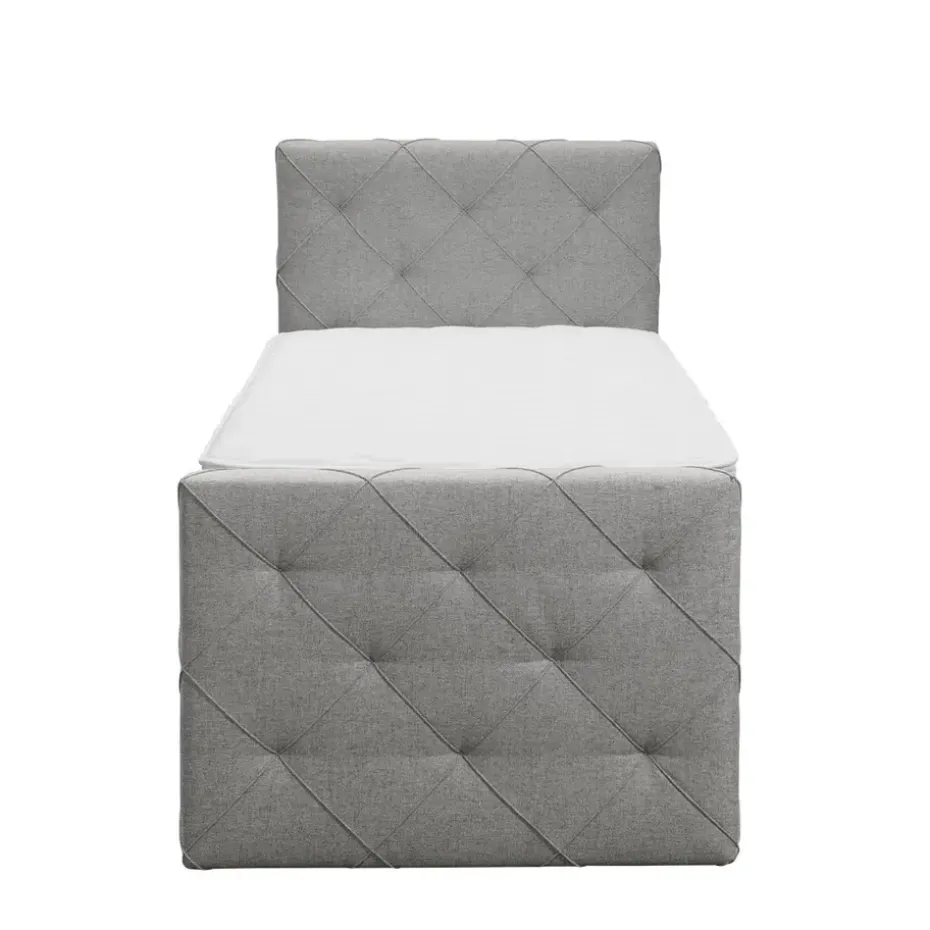 Boxspring met voetbord Liv geruit - lichtgrijs - 90x200 cm - vierkante poot
