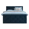 Boxspring met voetbord Liv geruit - blauw - 140x200 cm - vierkante poot