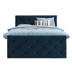 Boxspring met voetbord Liv geruit - blauw - 140x200 cm - vierkante poot