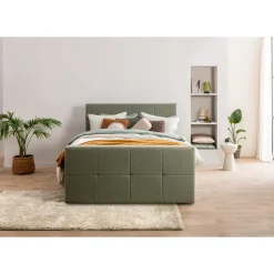 Boxspring met voetbord Liv geblokt - groen - 120x200 cm - slanke poot