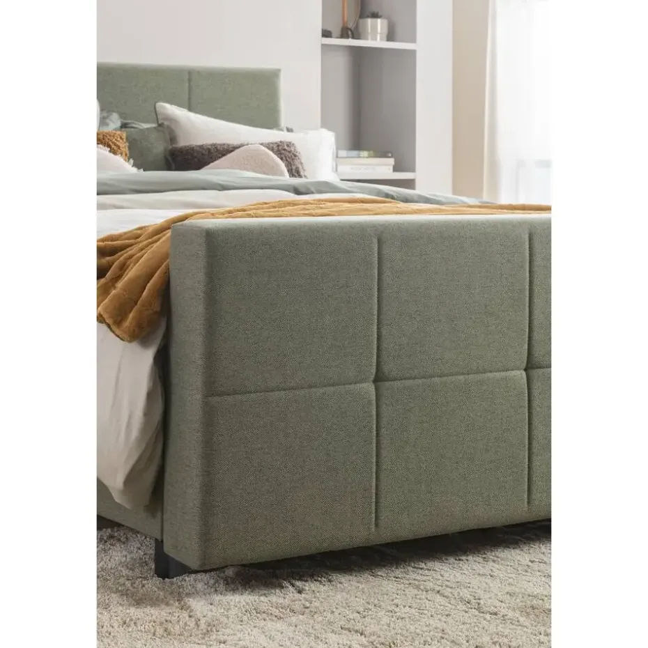 Boxspring met voetbord Liv geblokt - groen - 120x200 cm - slanke poot