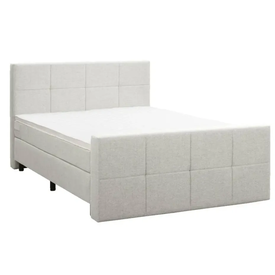 Boxspring met voetbord Liv geblokt - ecru - 180x200 cm - ronde poot