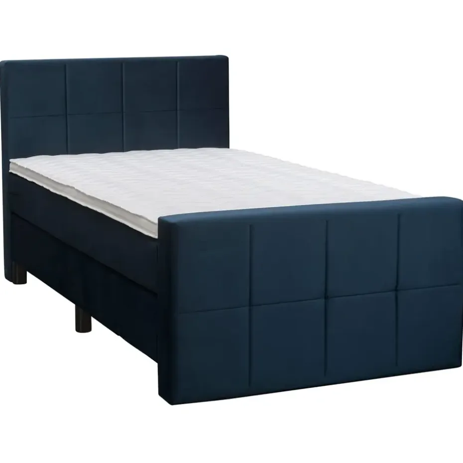 Boxspring met voetbord Liv geblokt - blauw - 120x200 cm - ronde poot