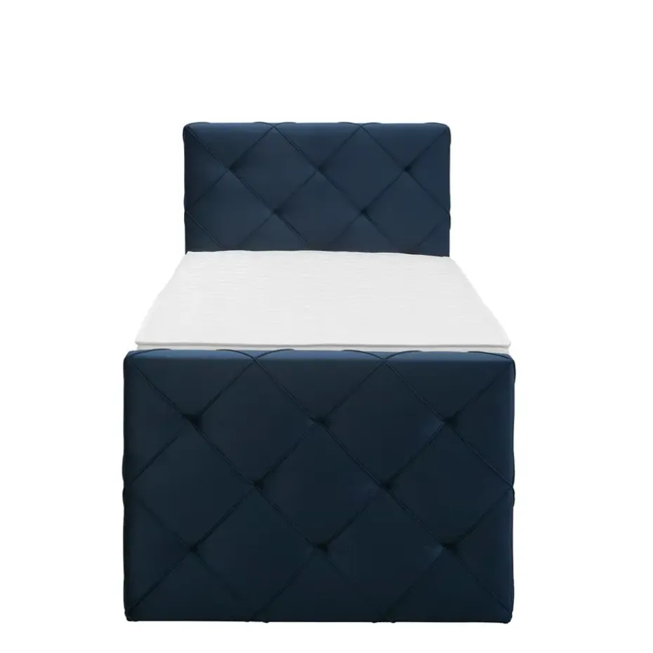 Boxspring met voetbord Liv geruit - blauw - 90x200 cm - slanke poot