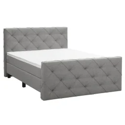 Boxspring met voetbord Liv geruit - lichtgrijs - 160x200 cm - vierkante poot