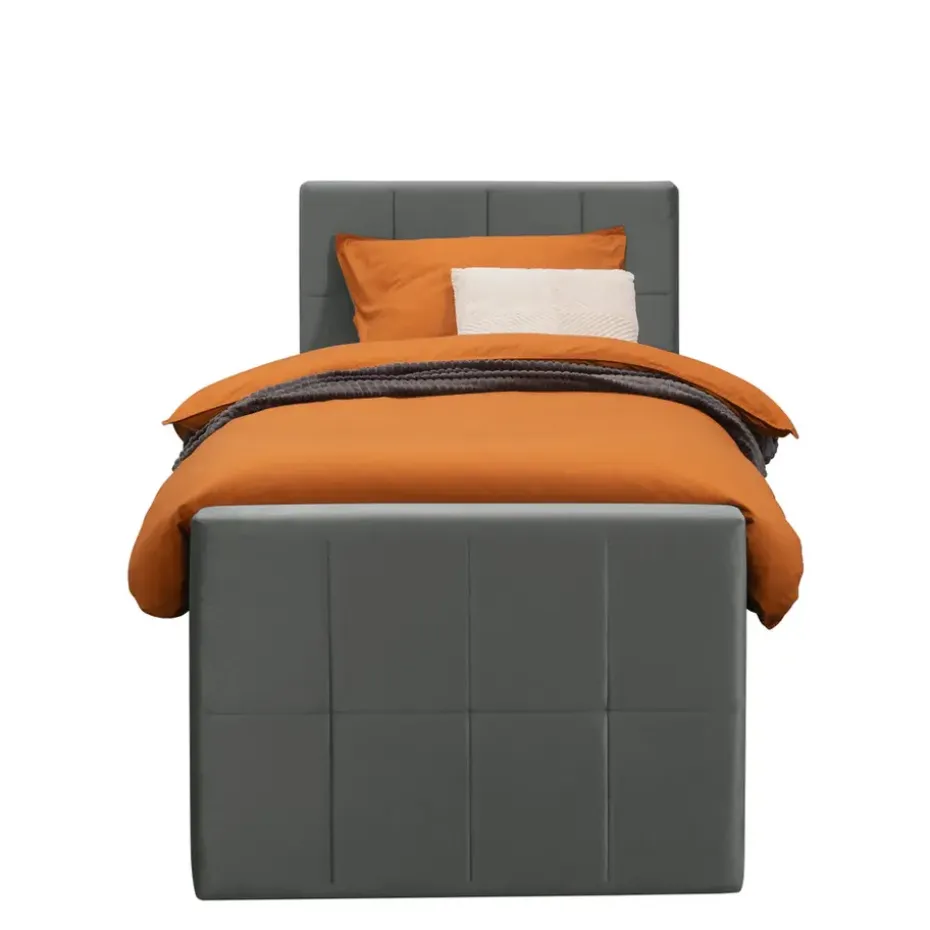 Boxspring met voetbord Liv geblokt - grijs - 90x200 cm - vierkante poot