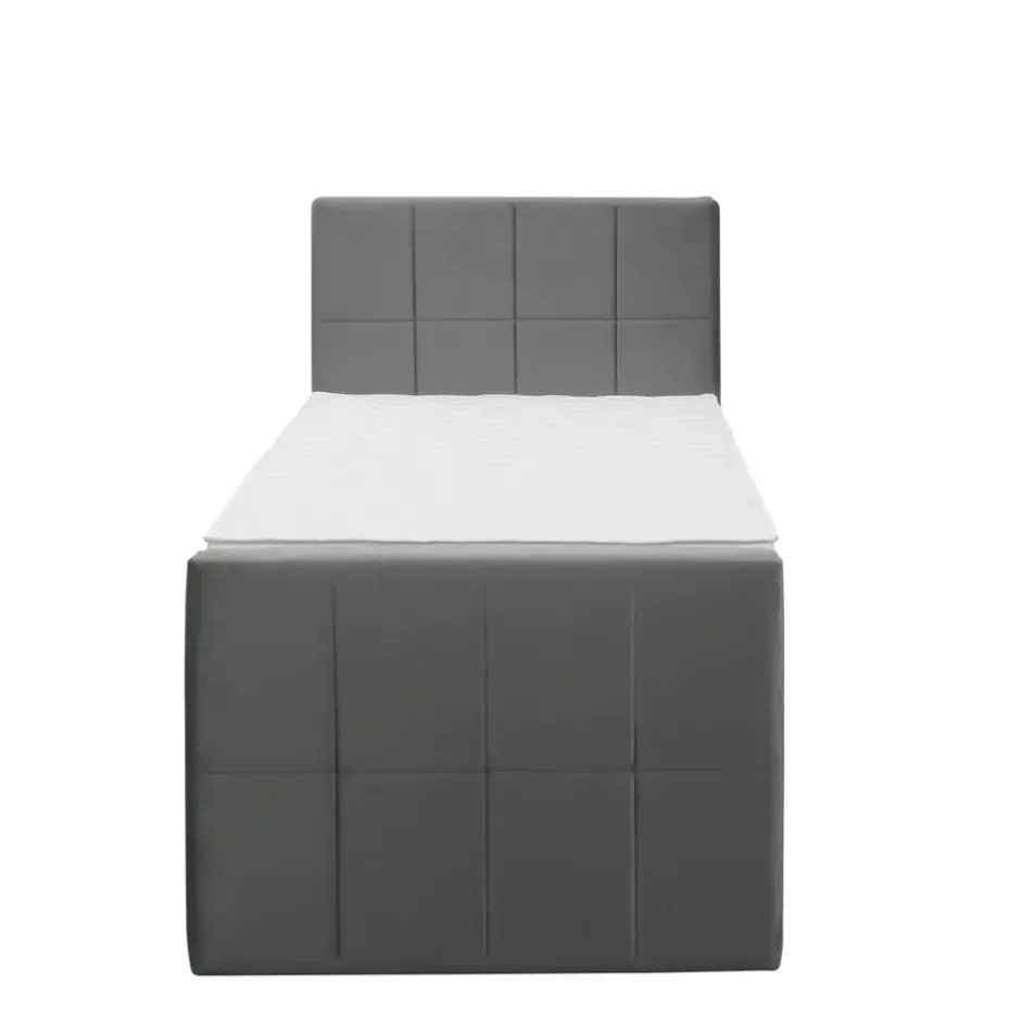 Boxspring met voetbord Liv geblokt - grijs - 90x200 cm - vierkante poot