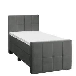 Boxspring met voetbord Liv geblokt - grijs - 90x200 cm - vierkante poot