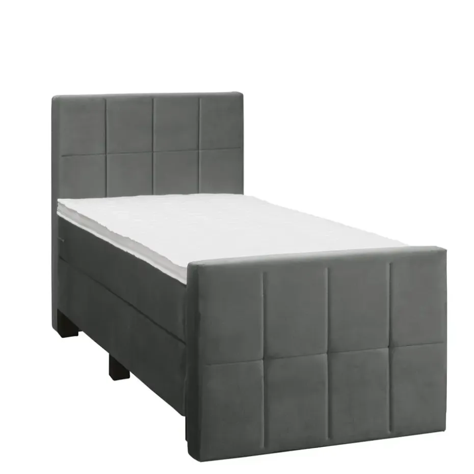 Boxspring met voetbord Liv geblokt - grijs - 90x200 cm - vierkante poot