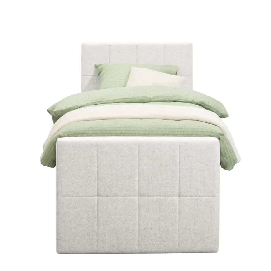 Boxspring met voetbord Liv geblokt - ecru - 90x200 cm - slanke poot