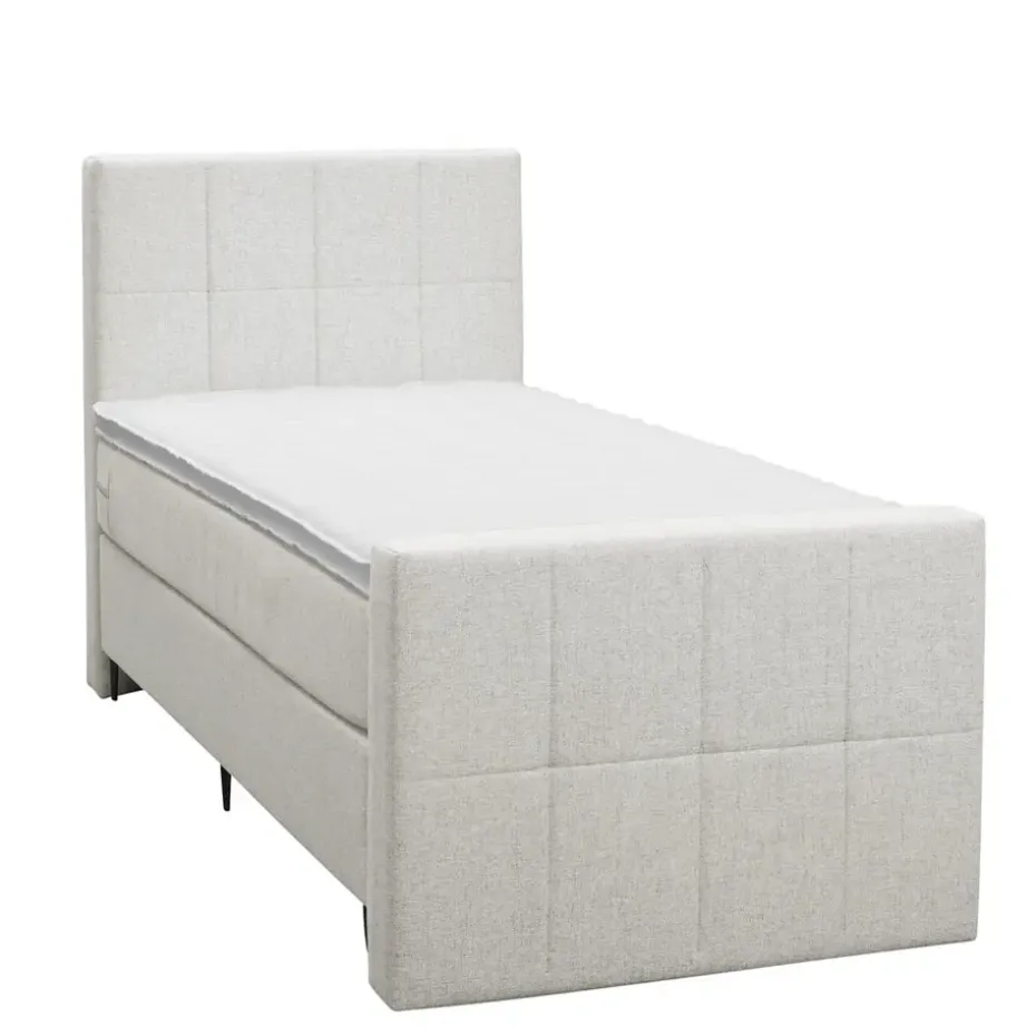 Boxspring met voetbord Liv geblokt - ecru - 90x200 cm - slanke poot
