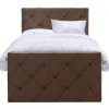 Boxspring met voetbord Liv geruit - bruin - 120x200 cm - ronde poot