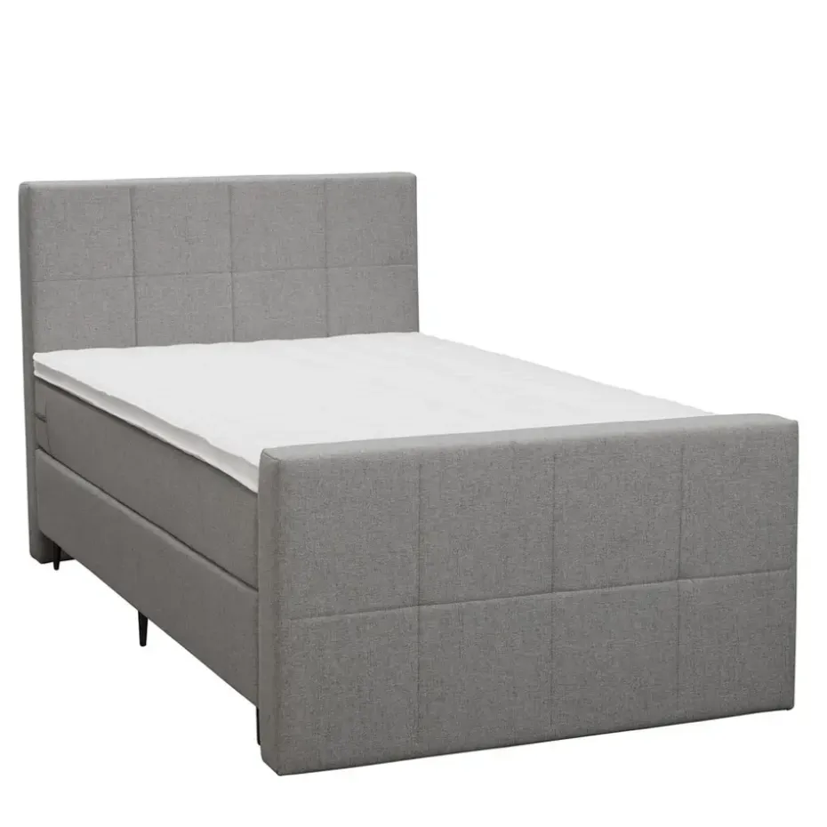 Boxspring met voetbord Liv geblokt - lichtgrijs - 120x200 cm - slanke poot