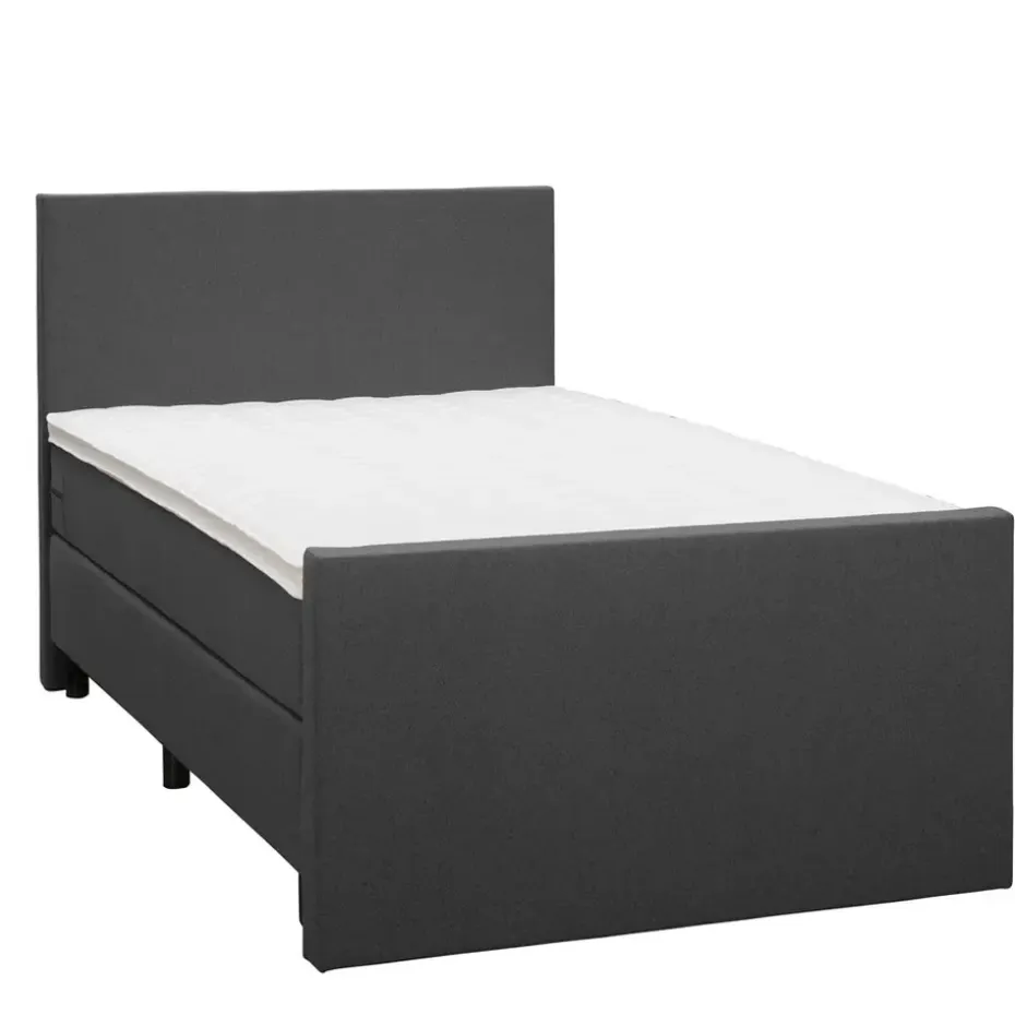 Boxspring met voetbord Liv egaal - antraciet - 120x200 cm - ronde poot