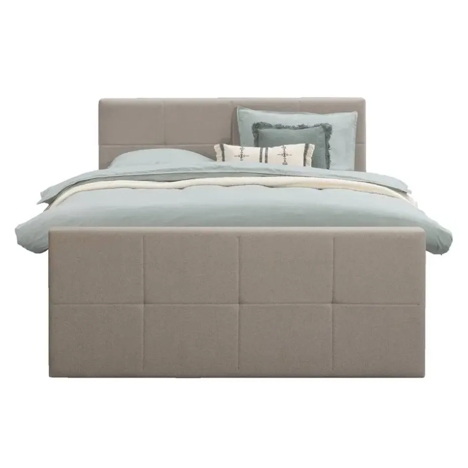 Boxspring met voetbord Liv geblokt - beige - 180x200 cm - vierkante poot