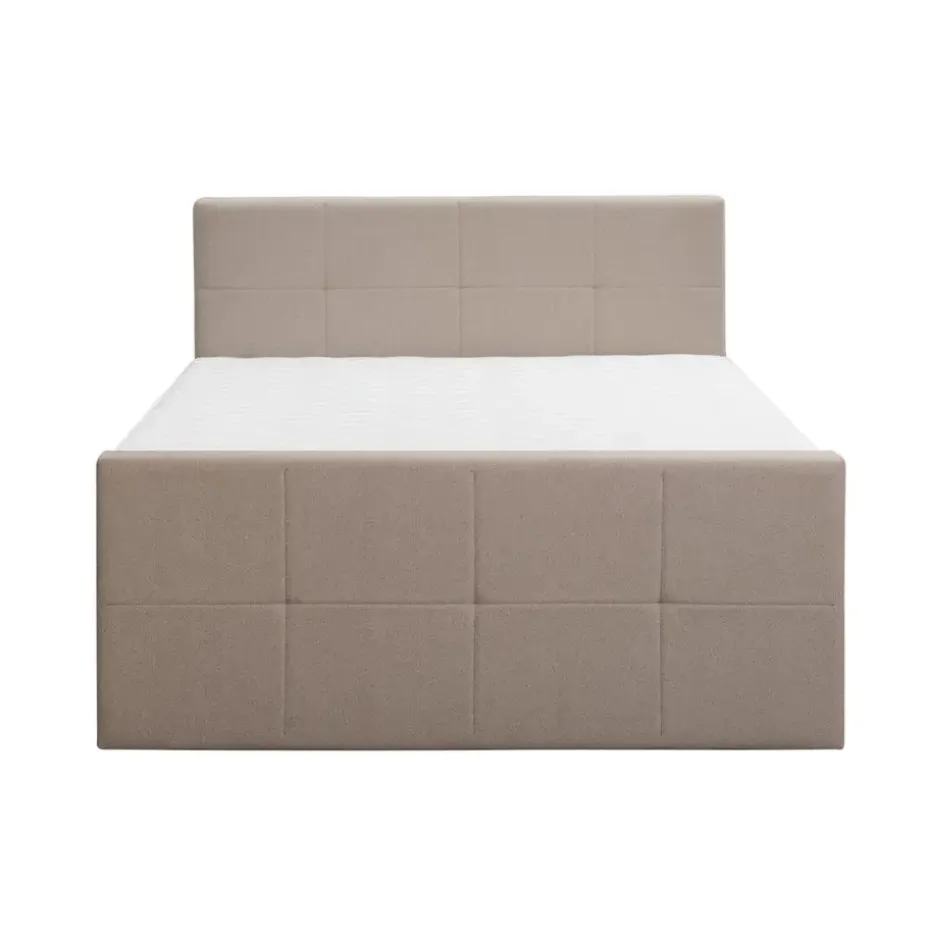Boxspring met voetbord Liv geblokt - beige - 180x200 cm - vierkante poot