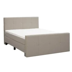 Boxspring met voetbord Liv geblokt - beige - 180x200 cm - vierkante poot