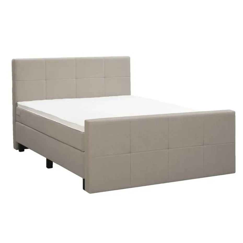 Boxspring met voetbord Liv geblokt - beige - 180x200 cm - vierkante poot