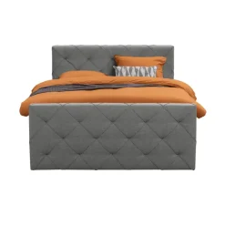 Boxspring met voetbord Liv geruit - lichtgrijs - 140x200 cm - ronde poot