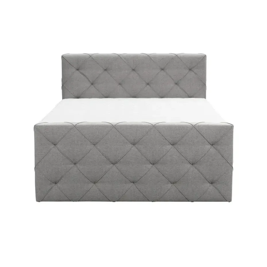 Boxspring met voetbord Liv geruit - lichtgrijs - 140x200 cm - ronde poot