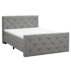 Boxspring met voetbord Liv geruit - lichtgrijs - 140x200 cm - ronde poot