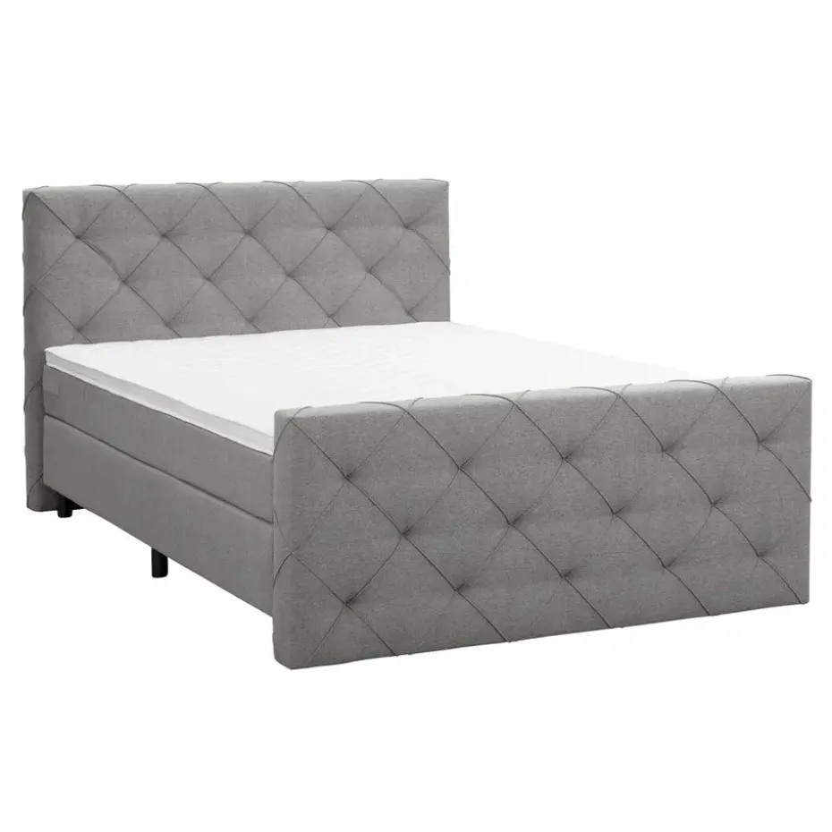 Boxspring met voetbord Liv geruit - lichtgrijs - 140x200 cm - ronde poot