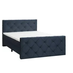 Boxspring met voetbord Liv geruit - blauw - 180x200 cm - ronde poot