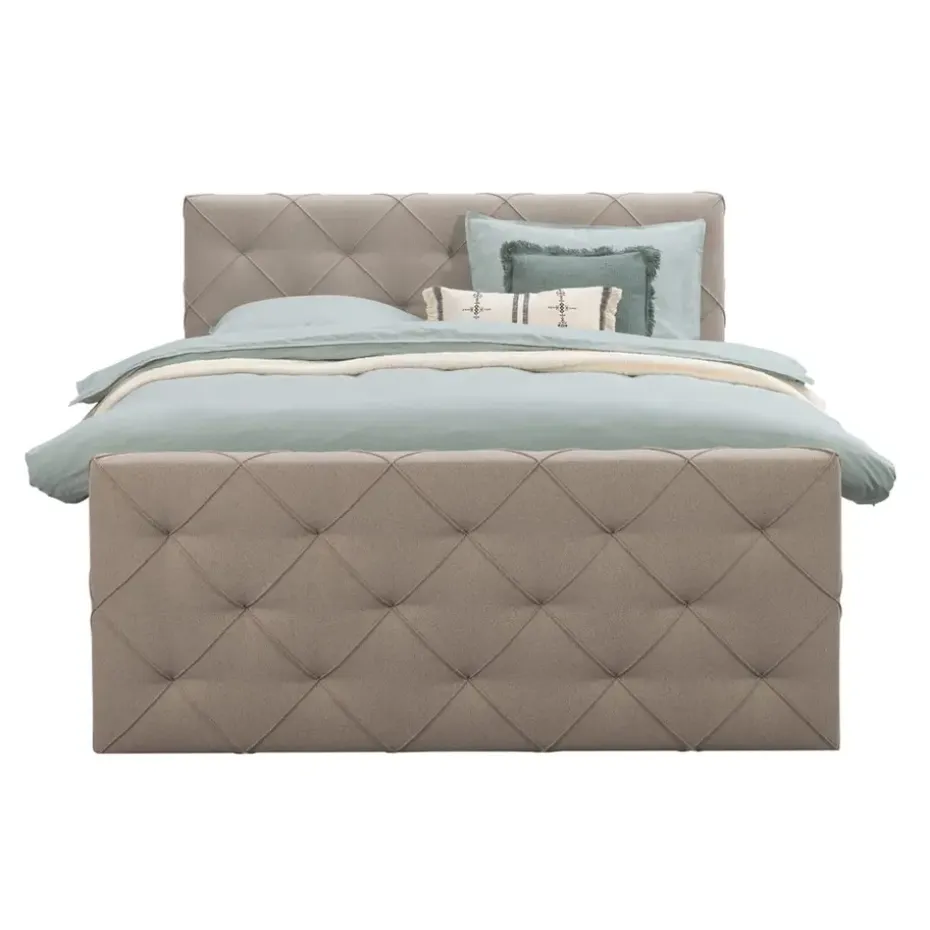 Boxspring met voetbord Liv geruit - beige - 180x200 cm - slanke poot