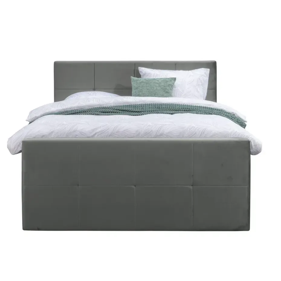 Boxspring met voetbord Liv geblokt - grijs - 160x200 cm - slanke poot