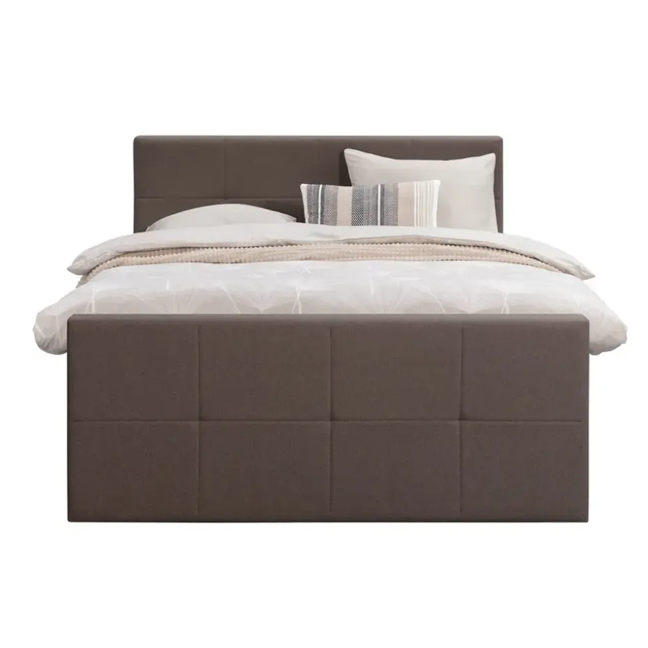 Boxspring met voetbord Liv geblokt - donkerbruin - 140x200 cm - ronde poot