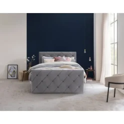 Boxspring met voetbord Liv geruit - grijs - 120x200 cm - slanke poot