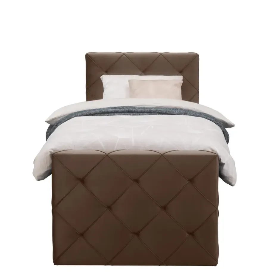 Boxspring met voetbord Liv geruit - bruin - 90x200 cm - ronde poot