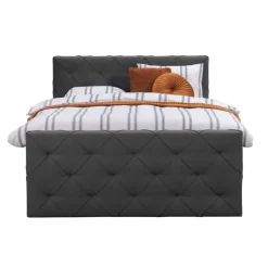 Boxspring met voetbord Liv geruit - antraciet - 180x200 cm - vierkante poot