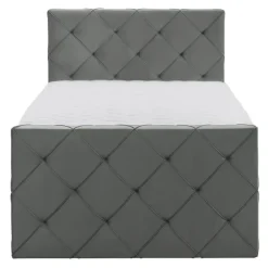 Boxspring met voetbord Liv geruit - grijs - 120x200 cm - ronde poot